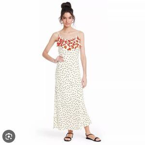 Rixo x Target Polka Dot Floral Ruffle Maxi Slip Dress Size L